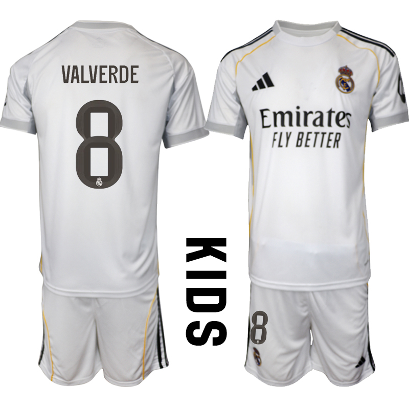 Youth 2025-2026 Club Real Madrid home white #8 Soccer Jersey  01->youth soccer jersey->Youth Jersey
